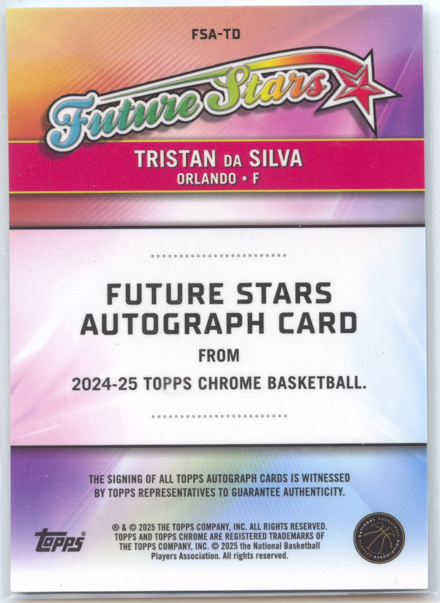 Basketball NBA Tristan da Silva 2024-25 Topps Chrome Basketball #FSA-TD Future Stars Autograph Orlando Magic Rookie Card RC Trading Card Original