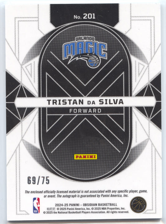 Basketball NBA Tristan da Silva 2024-25 Panini Obsidian Basketball #201 Purple Rookie Auto Relic /75 Orlando Magic Rookie Card RC Trading Card Original