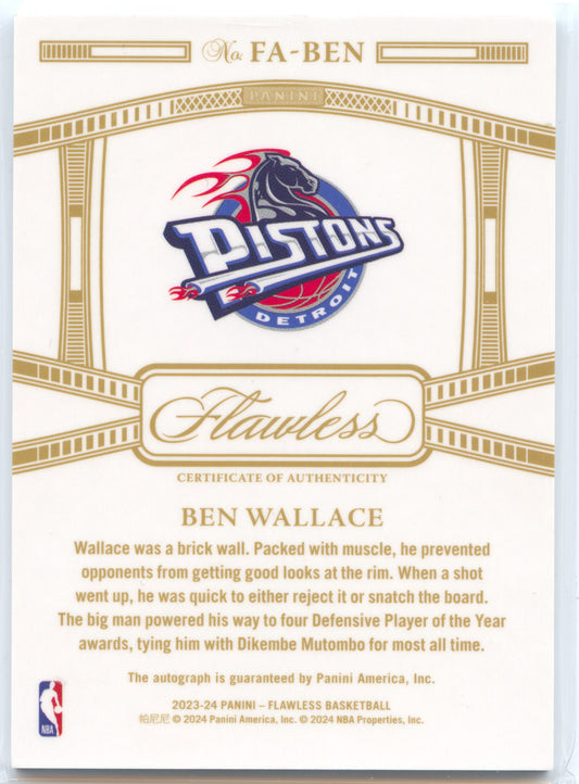 Basketball NBA Ben Wallace 2023-24 Panini Flawless Basketball #FA-BEN Achievements Auto 20/25 Detroit Pistons Trading Card Original