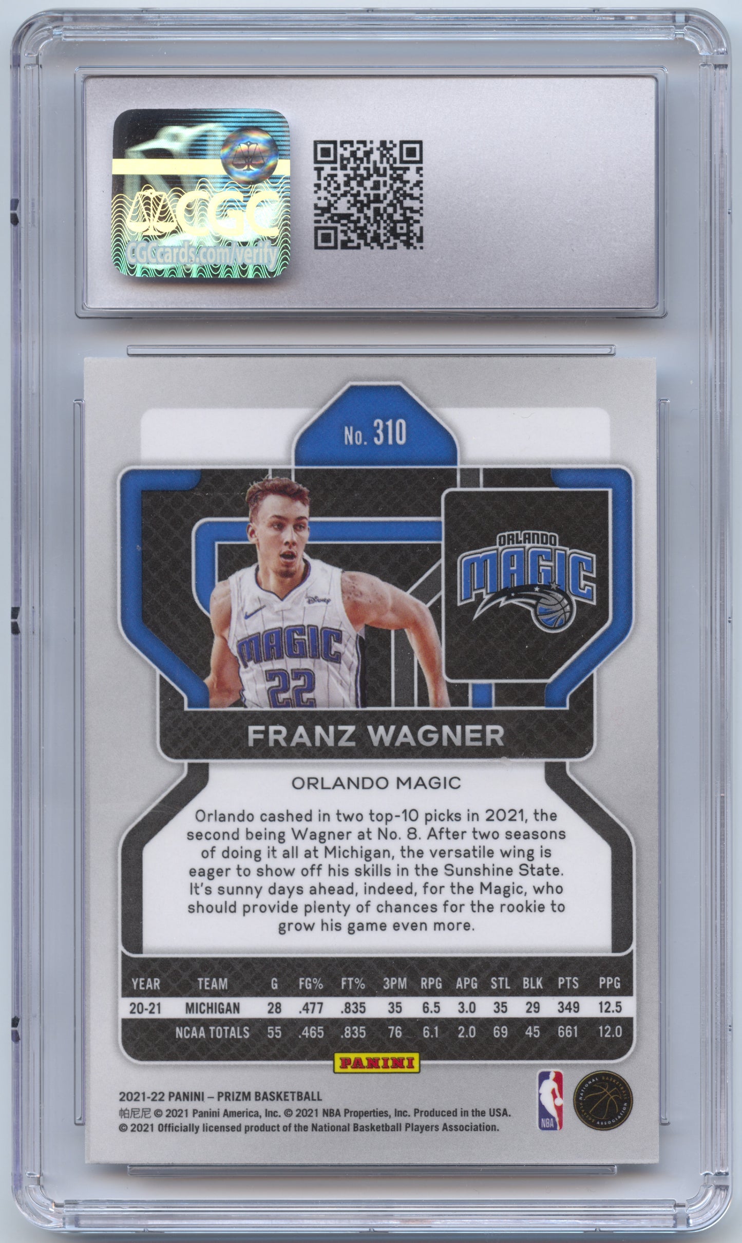 Basketball NBA Franz Wagner 2021-22 Panini Prizm Basketball #310 Base CGC 8.5 Orlando Magic Rookie Card RC Trading Card Original