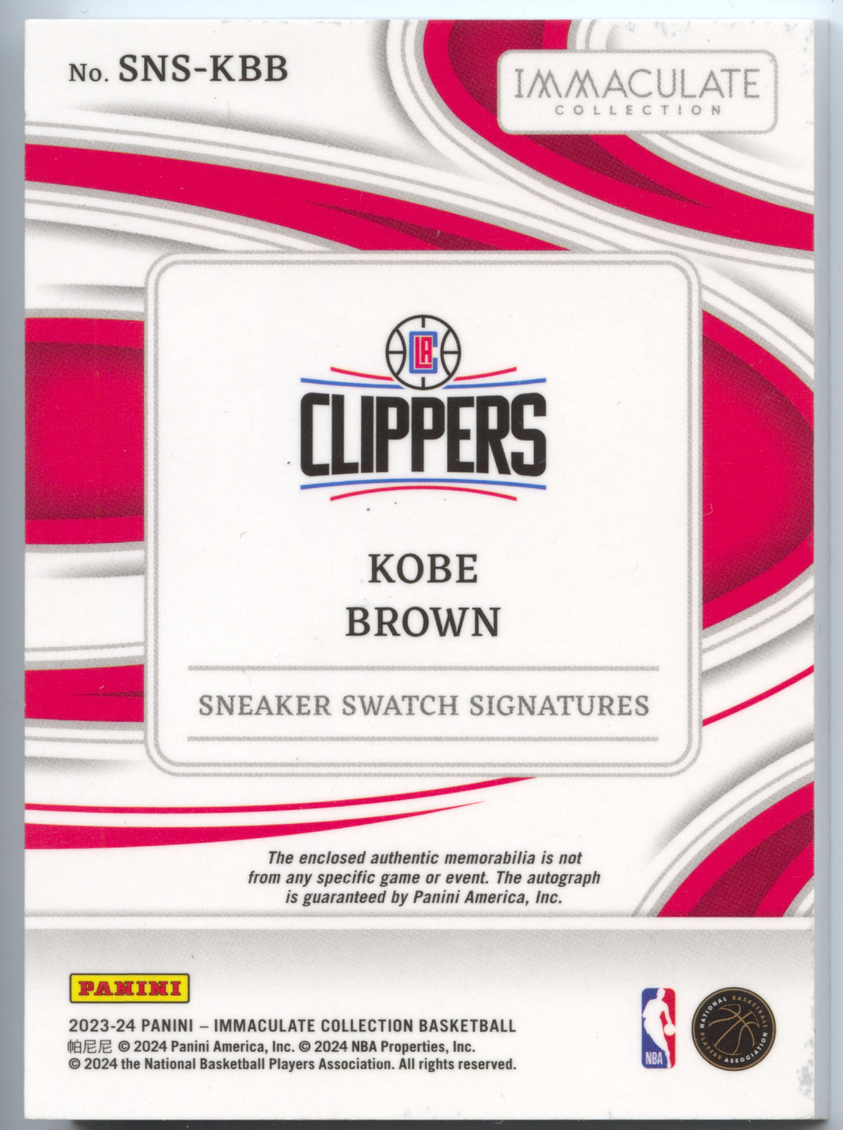 Basketball NBA Kobe Brown Rookie - 2023-24 Panini Immaculate Collection Basketball - Red Sneaker Relic /25 - Los Angeles Clippers #SNS-KBB Trading Card Original