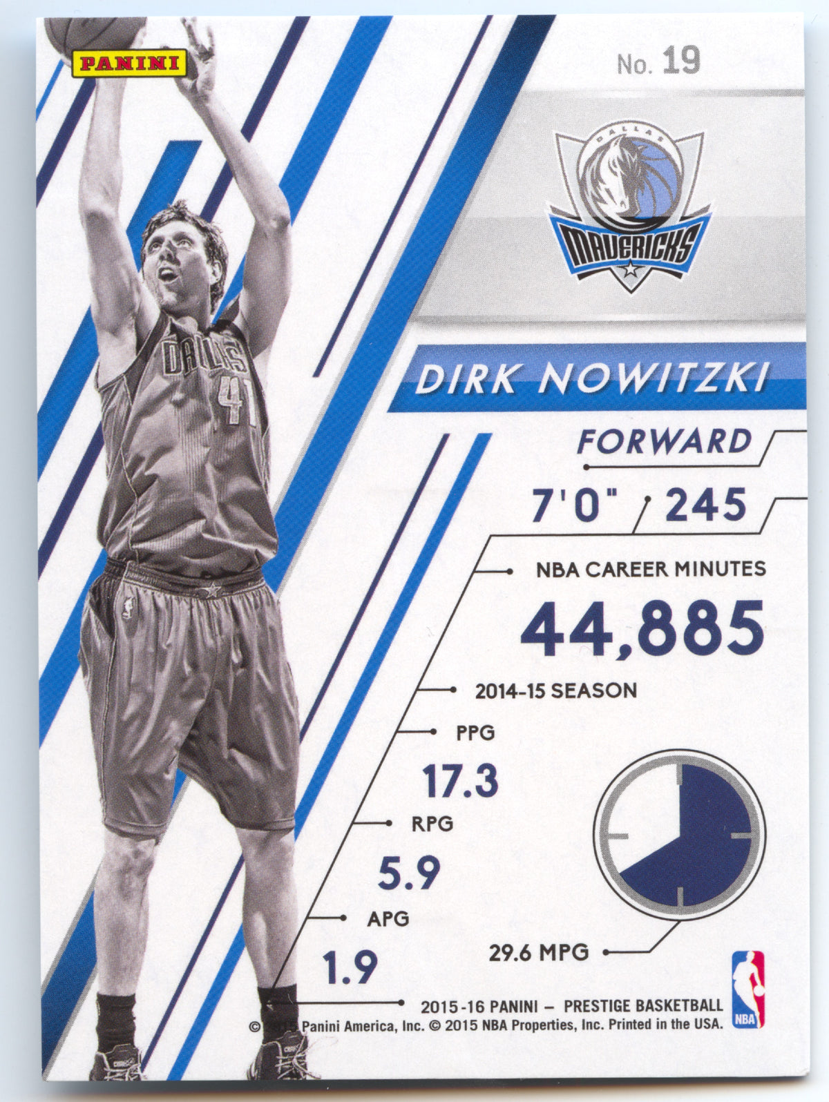 Basketball NBA Dirk Nowitzki - 2015-16 Panini Prestige Basketball - Green /99 - Dallas Mavericks #19 Trading Card Original