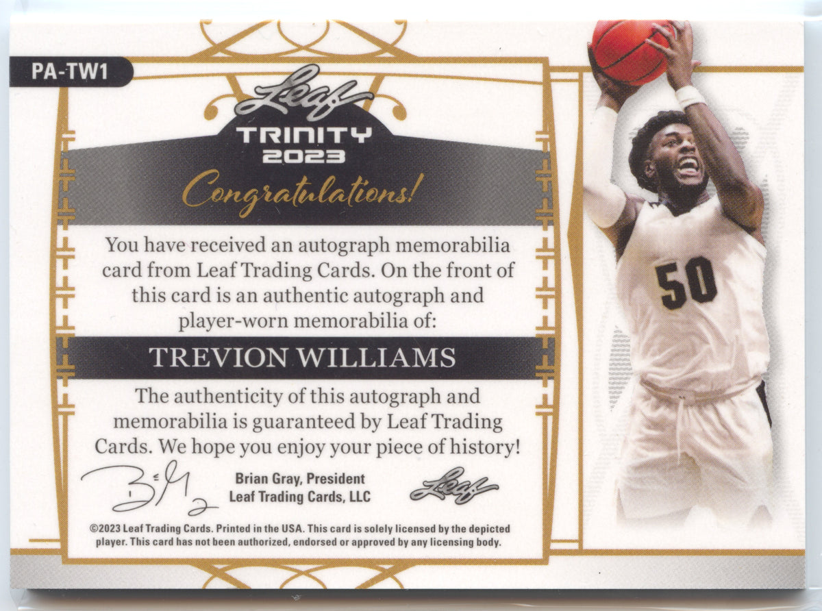 Basketball NBA Trevion Williams - 2023 Leaf Trinity - Relic-Auto 1/99 #PA-TW1 Trading Card Original