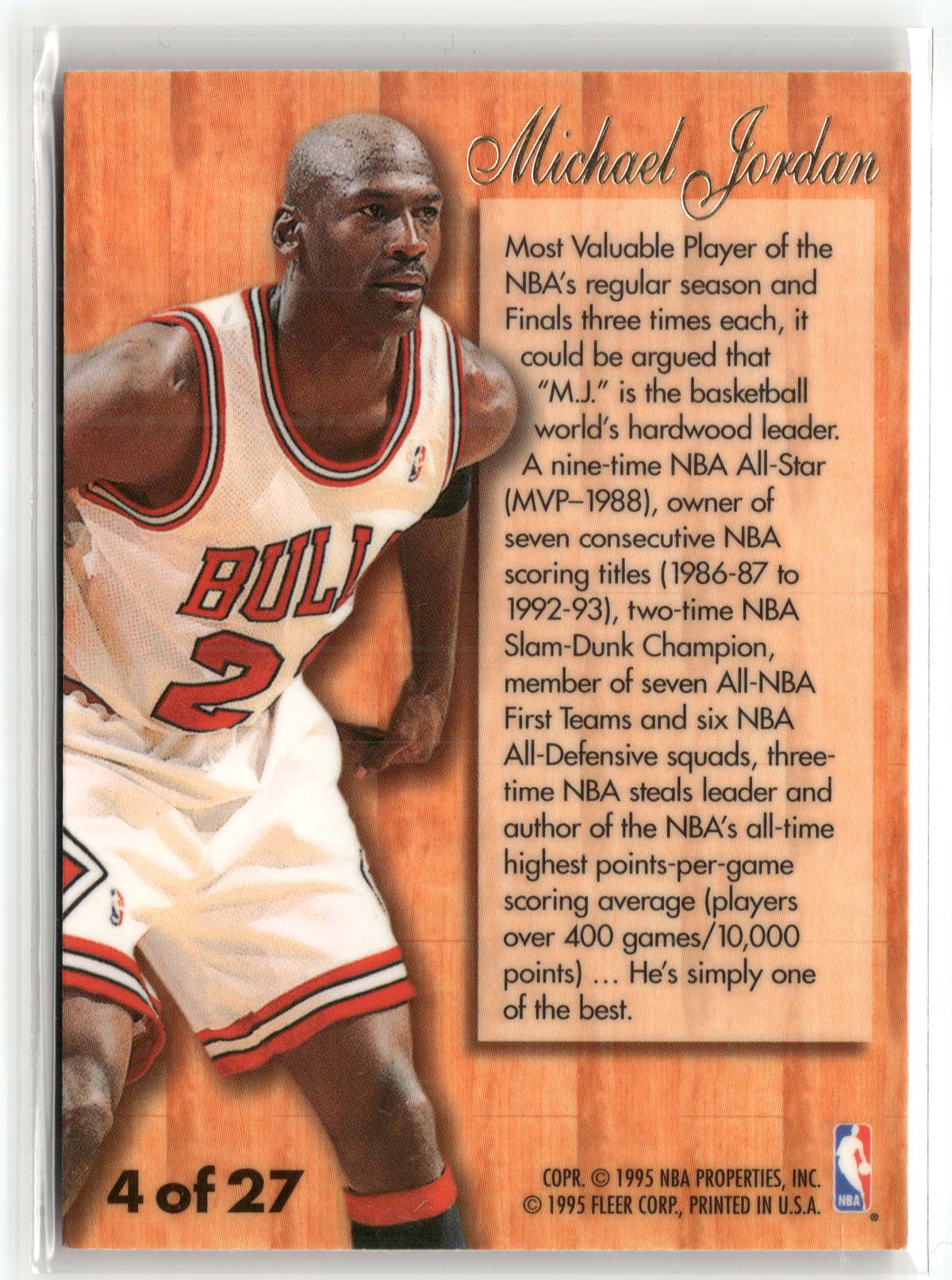 Basketball NBA Michael Jordan - 1995-96 Flair Hardwood Leaders - Chicago Bulls #4 of 27 Trading Card Original