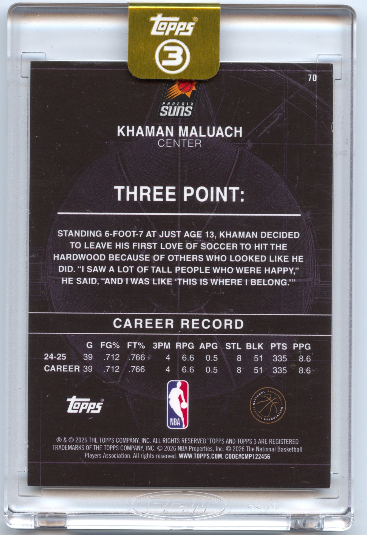 Basketball NBA Khaman Maluach Rookie - 2025-26 Topps 3 Basketball - Bronze /25 - Phoenix Suns #70 Trading Card Original