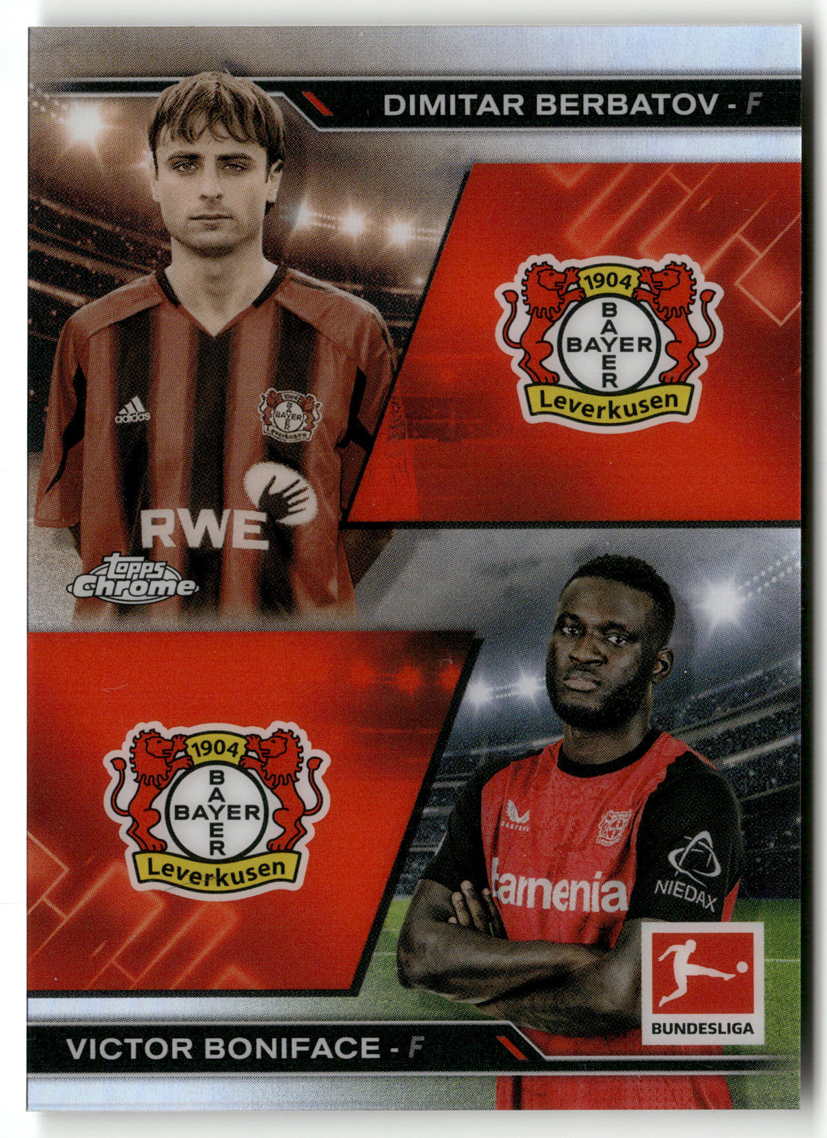 Fußball Dimitar Berbatov / Victor Boniface 2025 Topps Chrome Bundesliga #HIN-2 Bayer 04 Leverkusen Trading Card Original