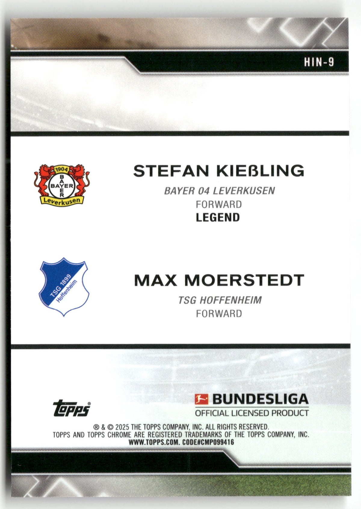 Fußball Stefan Kießling / Max Moerstedt Topps Chrome Bundesliga 2025 #HIN-9 Bayer 04 Leverkusen / TSG Hoffenheim Trading Card Original