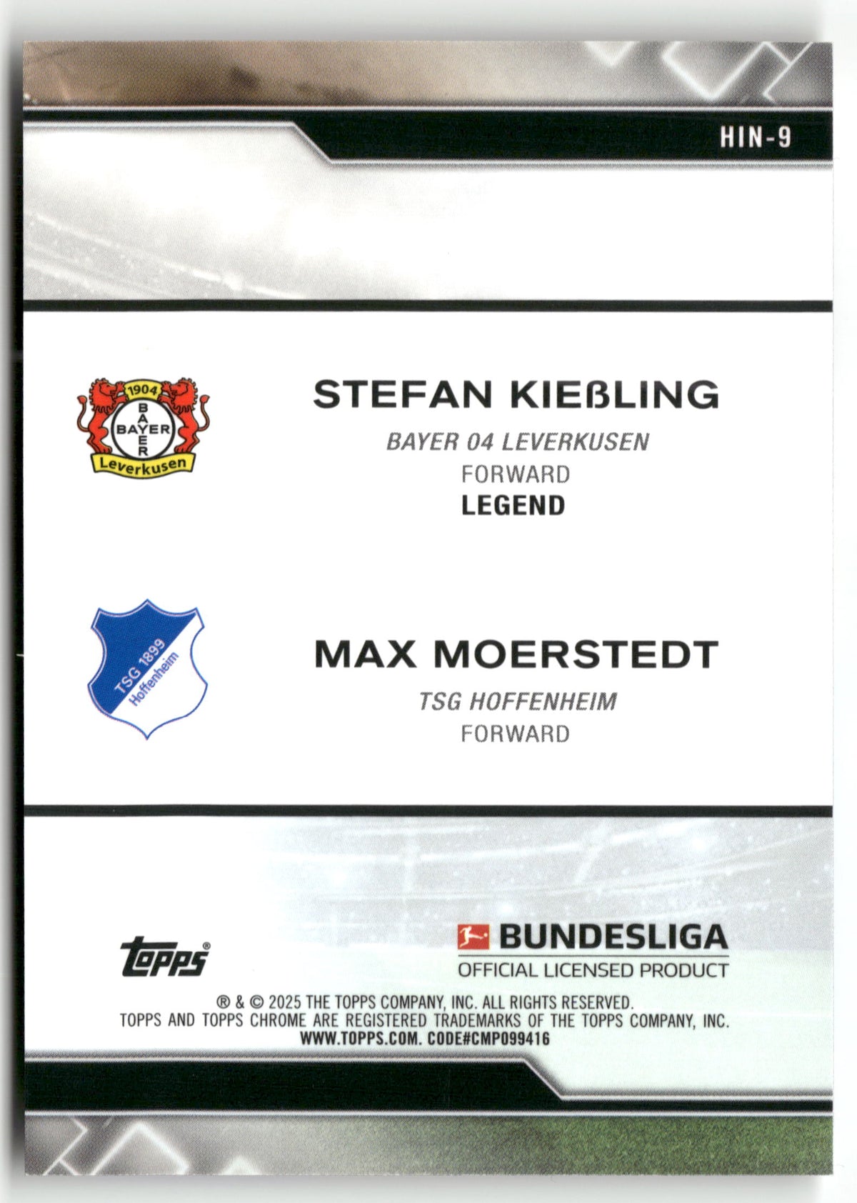 Fußball Stefan Kießling / Max Moerstedt 2024-25 Topps Chrome Bundesliga 2025 #HIN-9 Bayer 04 Leverkusen / TSG Hoffenheim Trading Card Original