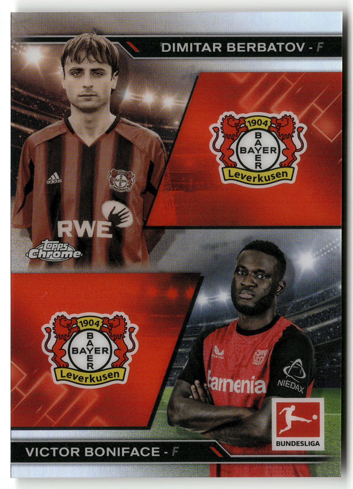Fußball Dimitar Berbatov / Victor Boniface Topps Chrome Bundesliga 2025 #HIN-2 Bayer 04 Leverkusen Trading Card Original