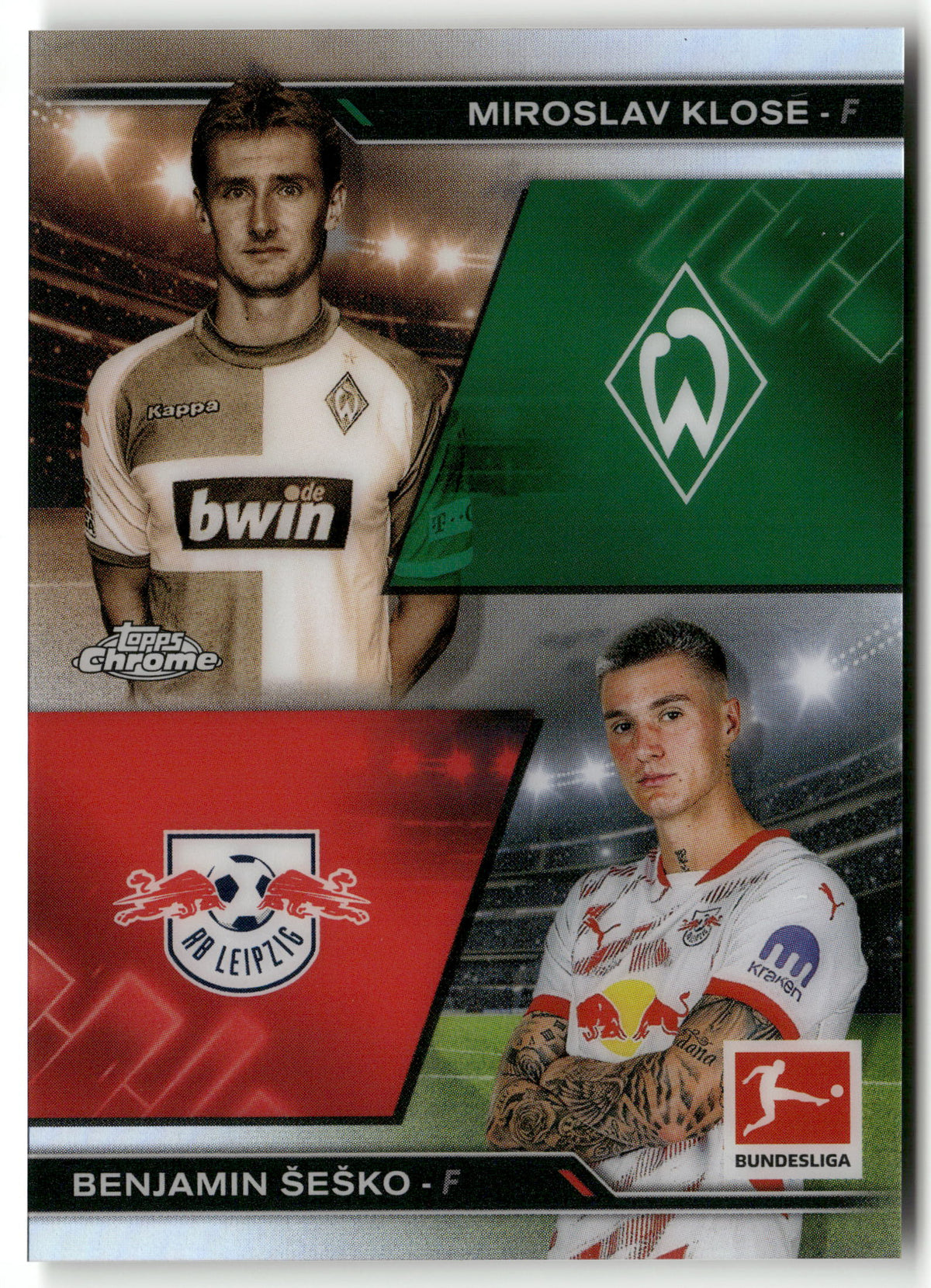 Fußball Miroslav Klose / Benjamin Šeško Topps Chrome Bundesliga 2025 #HIN-10 SV Werder Bremen / RB Leipzig Trading Card Original