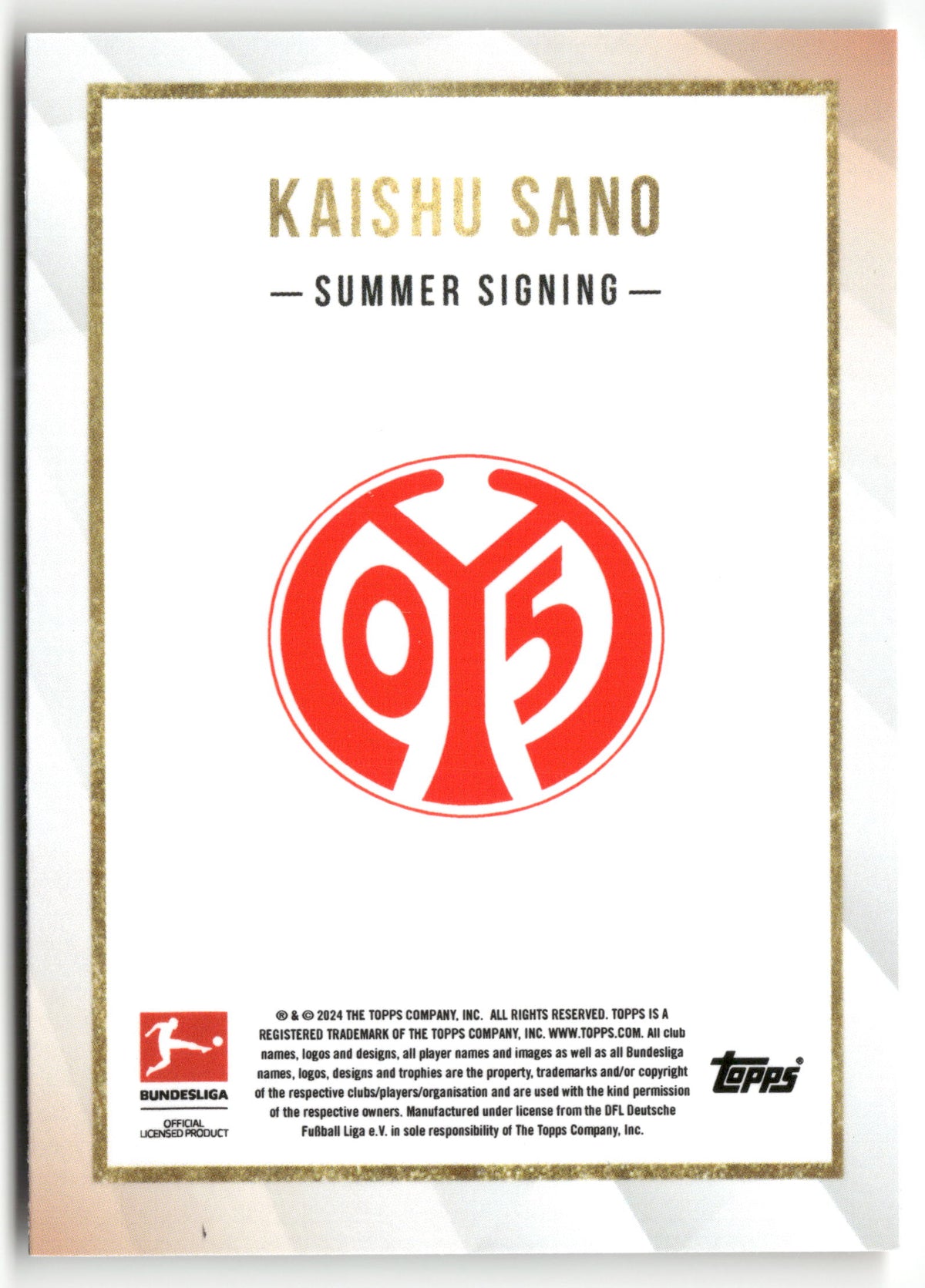 Fußball Kaishu Sano 2024-25 Topps Bundesliga Summer Signings Summer Signing 1. FSV Mainz 05 Trading Card Original