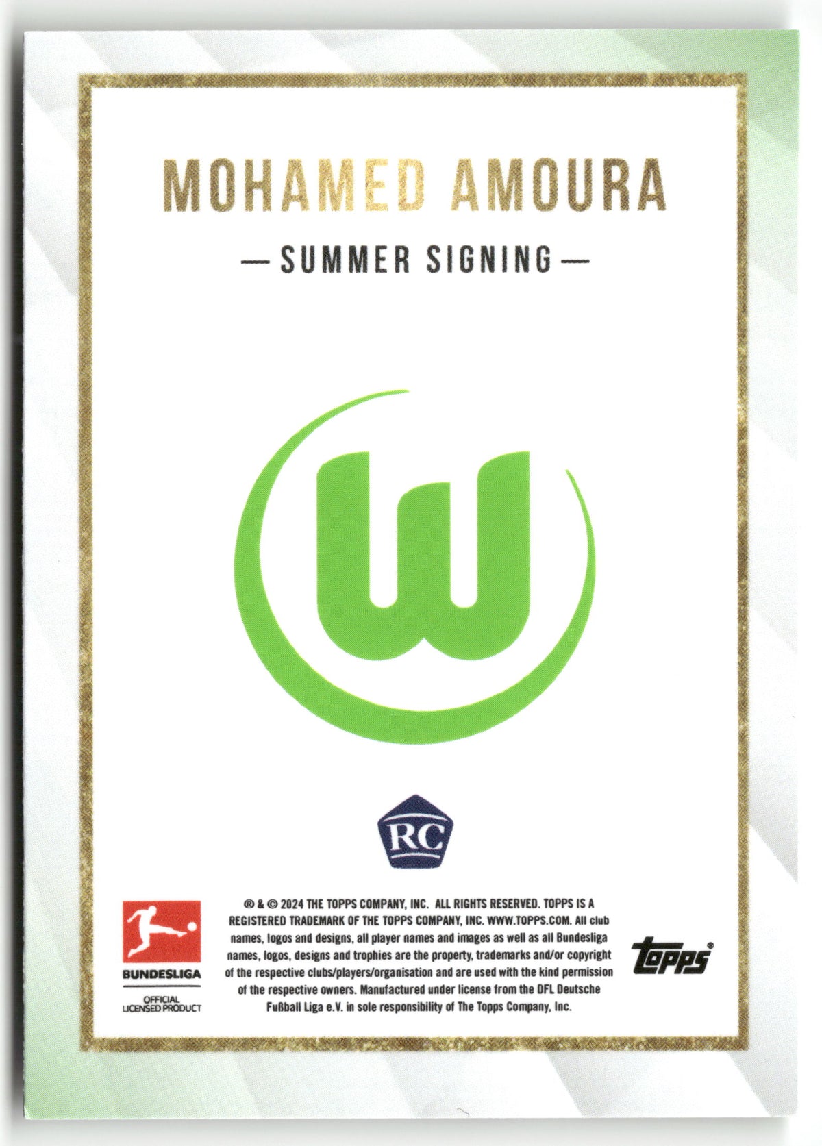 Fußball Mohamed Amoura 2024 Topps Bundesliga Summer Signing VfL Wolfsburg Rookie Card RC Trading Card Original