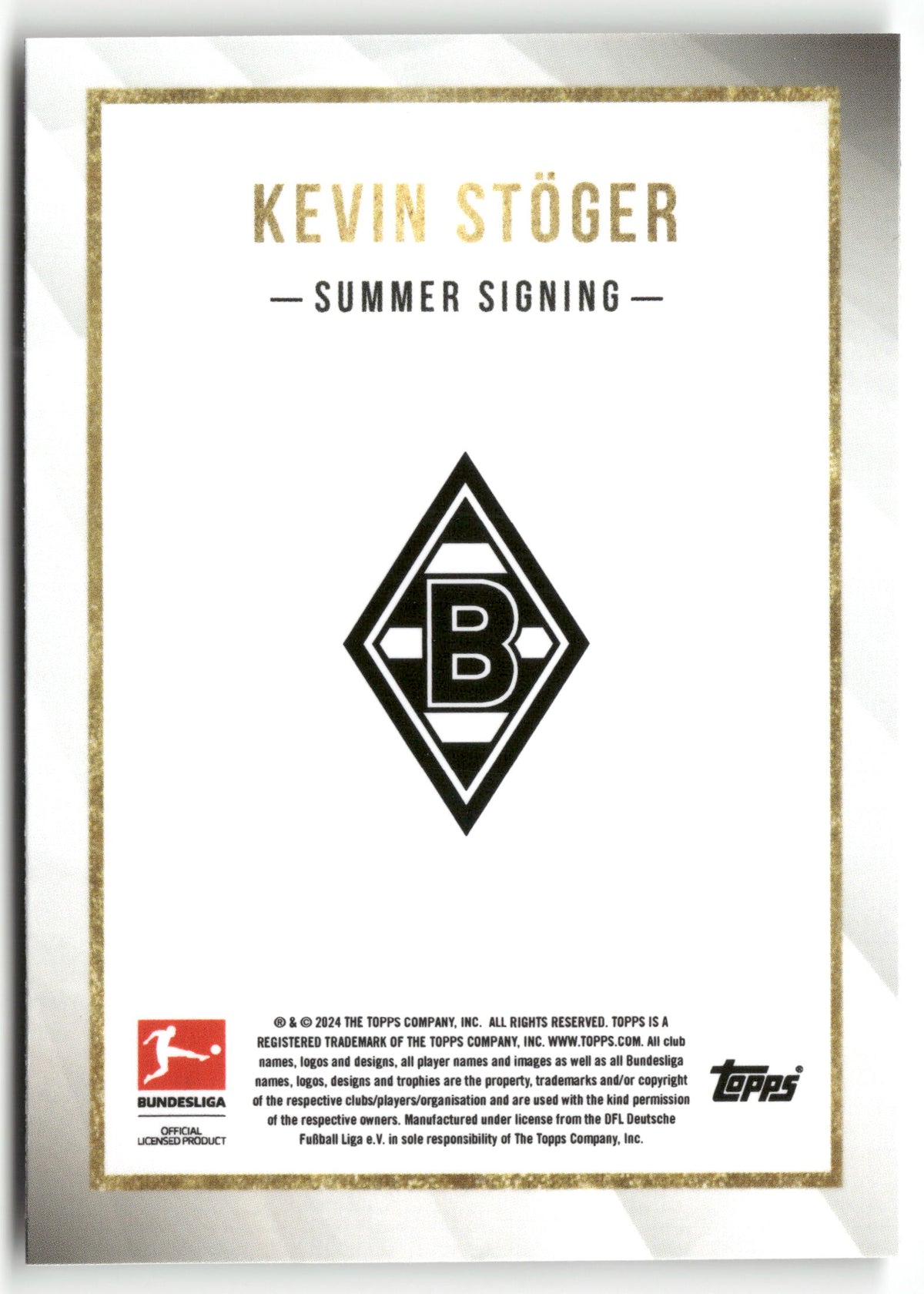 Fußball Kevin Stöger 2024 Topps Bundesliga Summer Signing Borussia Mönchengladbach Trading Card Original