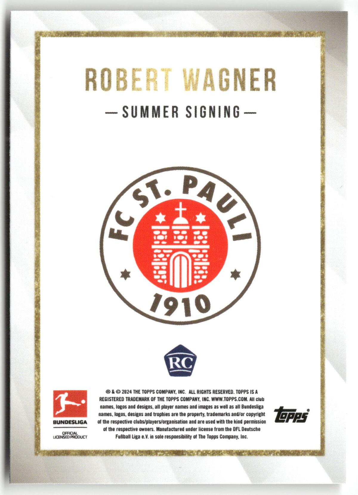 Fußball Robert Wagner 2024-25 Topps Bundesliga Summer Signing FC St. Pauli Rookie Card RC Trading Card Original