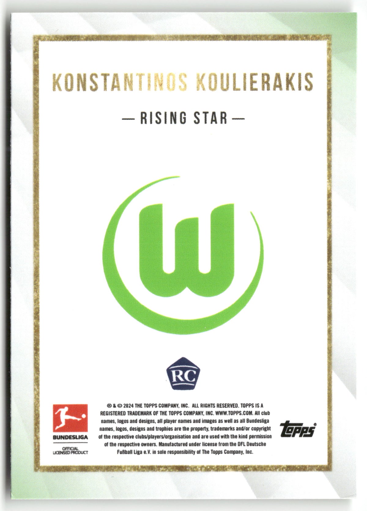 Fußball Konstantinos Koulierakis 2024 Topps Bundesliga Summer Signing VfL Wolfsburg Rookie Card RC Trading Card Original