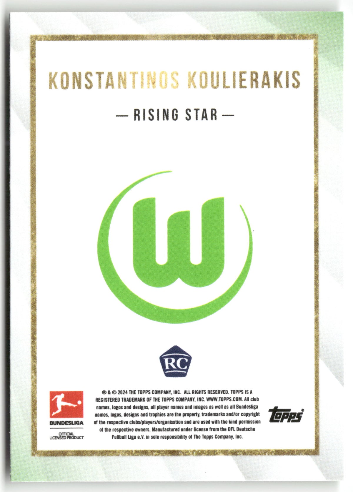 Fußball Konstantinos Koulierakis 2024 Topps Bundesliga Summer Signing VfL Wolfsburg Rookie Card RC Trading Card Original