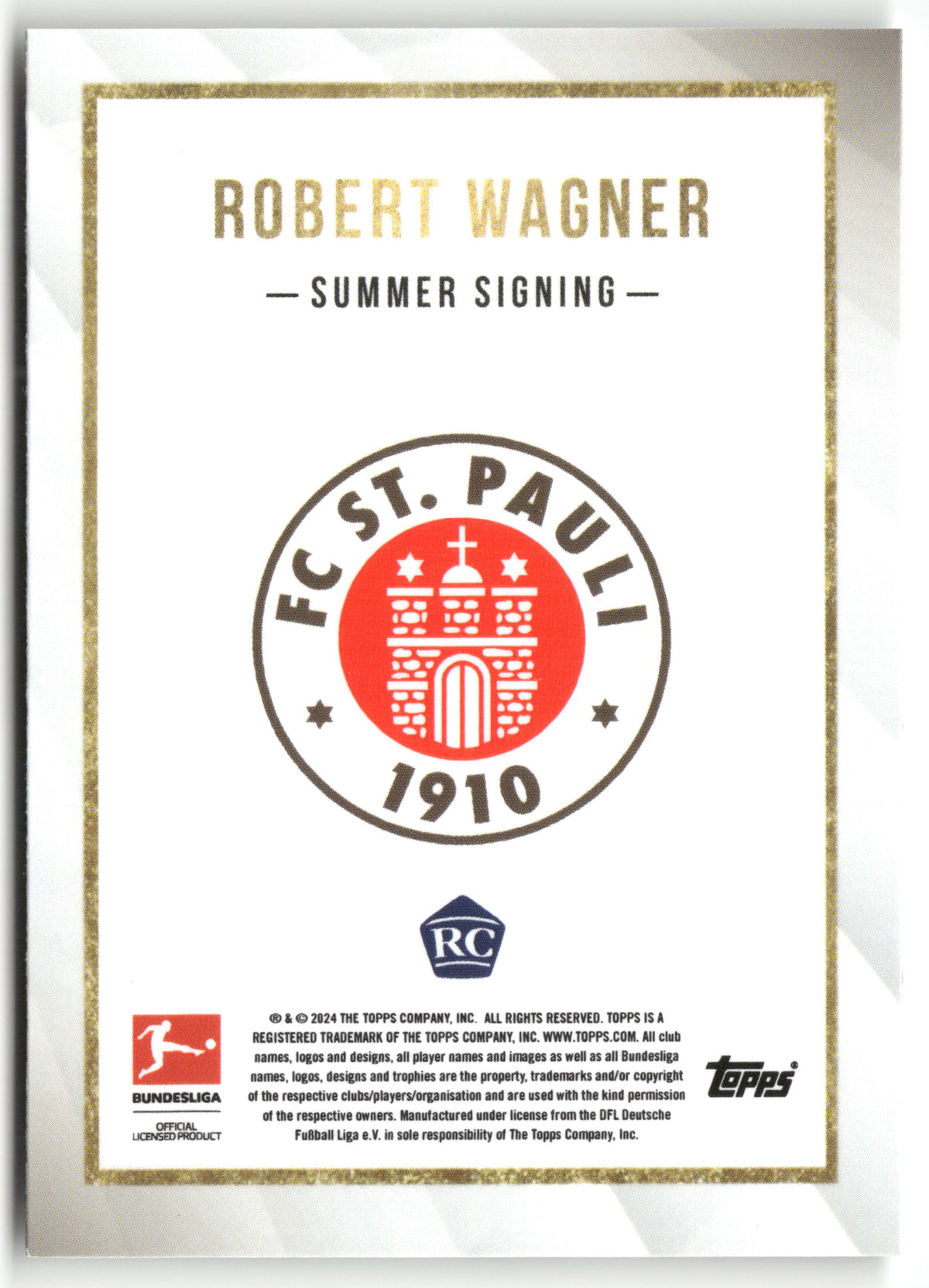 Fußball Robert Wagner 2024-25 Topps Bundesliga Summer Signing FC St. Pauli Rookie Card RC Trading Card Original