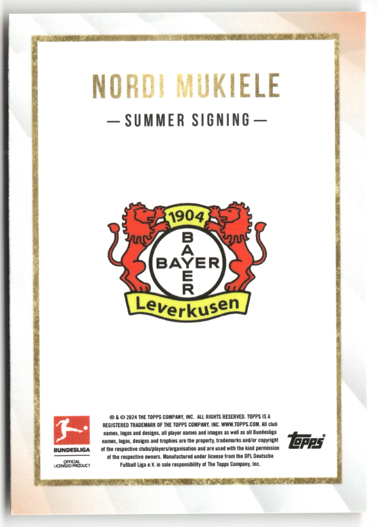 Fußball Nordi Mukiele 2024 Topps Bundesliga Summer Signing Bayer Leverkusen Trading Card Original