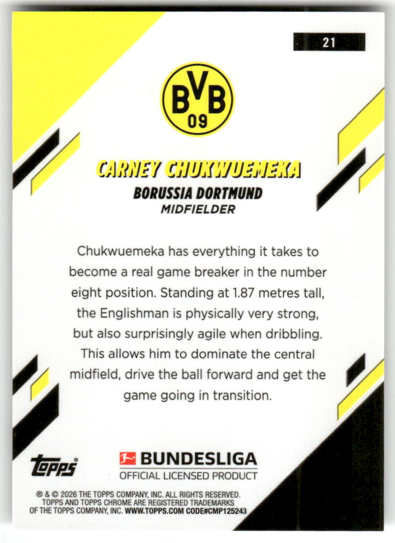 Fußball Carney Chukwuemeka 2025-26 Topps Chrome Bundesliga #21 Borussia Dortmund Trading Card Original