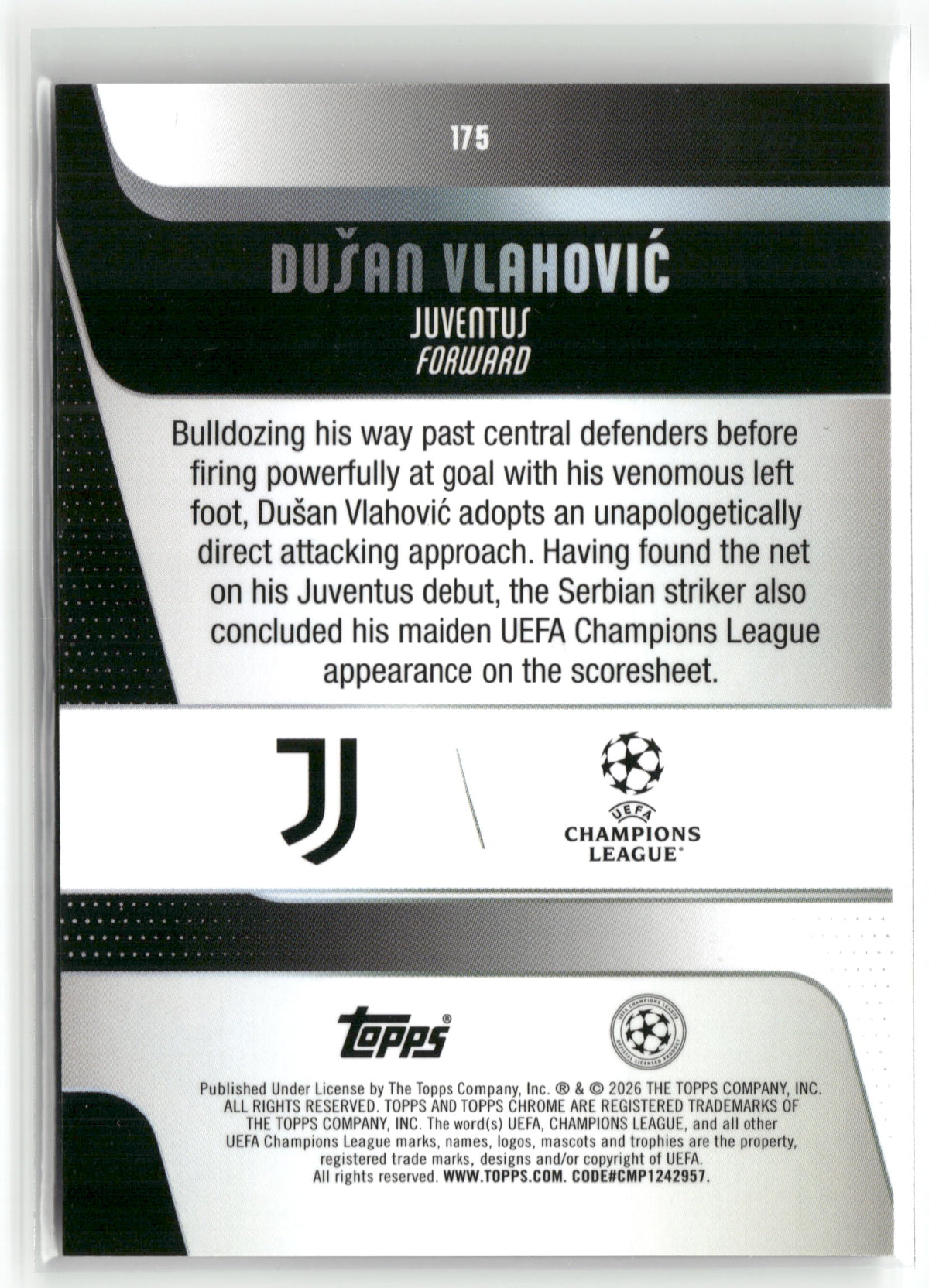 Fußball Dušan Vlahović 2025-26 Topps Chrome UEFA Champions League #175 X-Fractor Juventus Trading Card Original