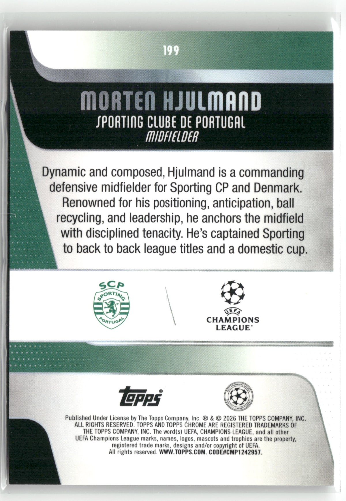 Fußball Morten Hjulmand 2025-26 Topps Chrome UEFA Champions League #199 X-Fractor Sporting Clube de Portugal Trading Card Original