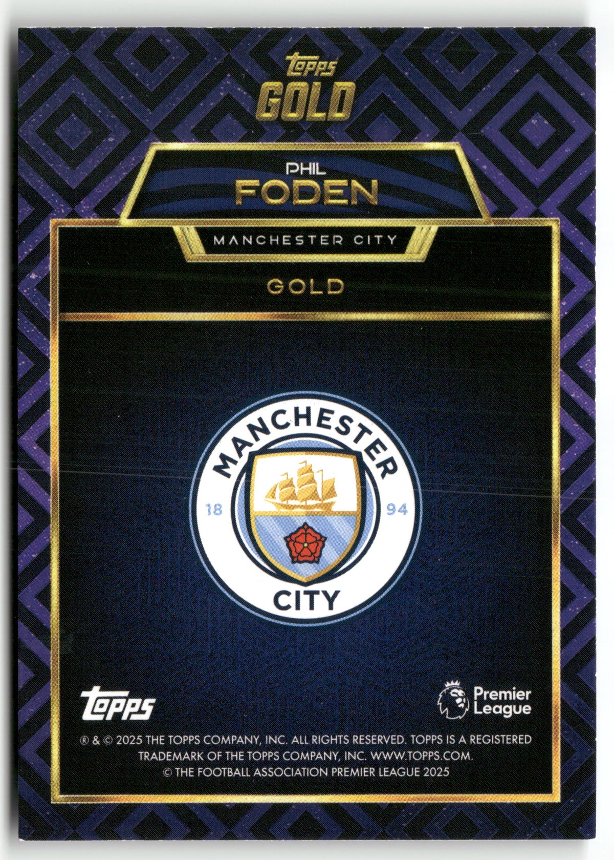 Fußball Phil Foden 2025 Topps Gold Premier League Manchester City Trading Card Original