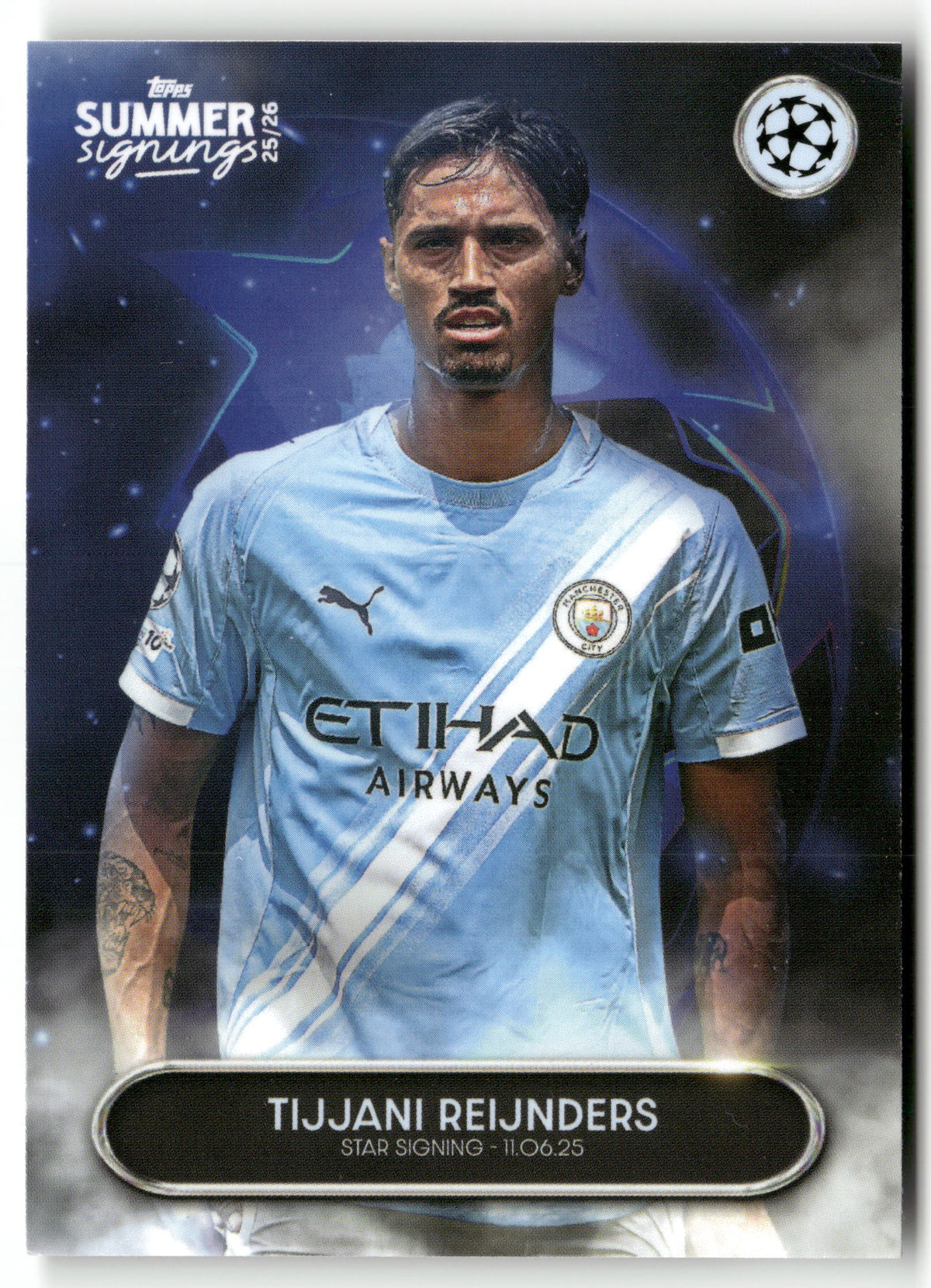 Fußball Tijjani Reijnders 2025-26 Topps UEFA Champions League Summer Signings Manchester City Trading Card Original