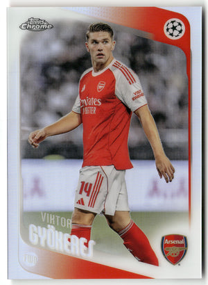 Fußball Viktor Gyökeres 2025-26 Topps Chrome UEFA Champions League #42 Refractor Arsenal FC Trading Card Original