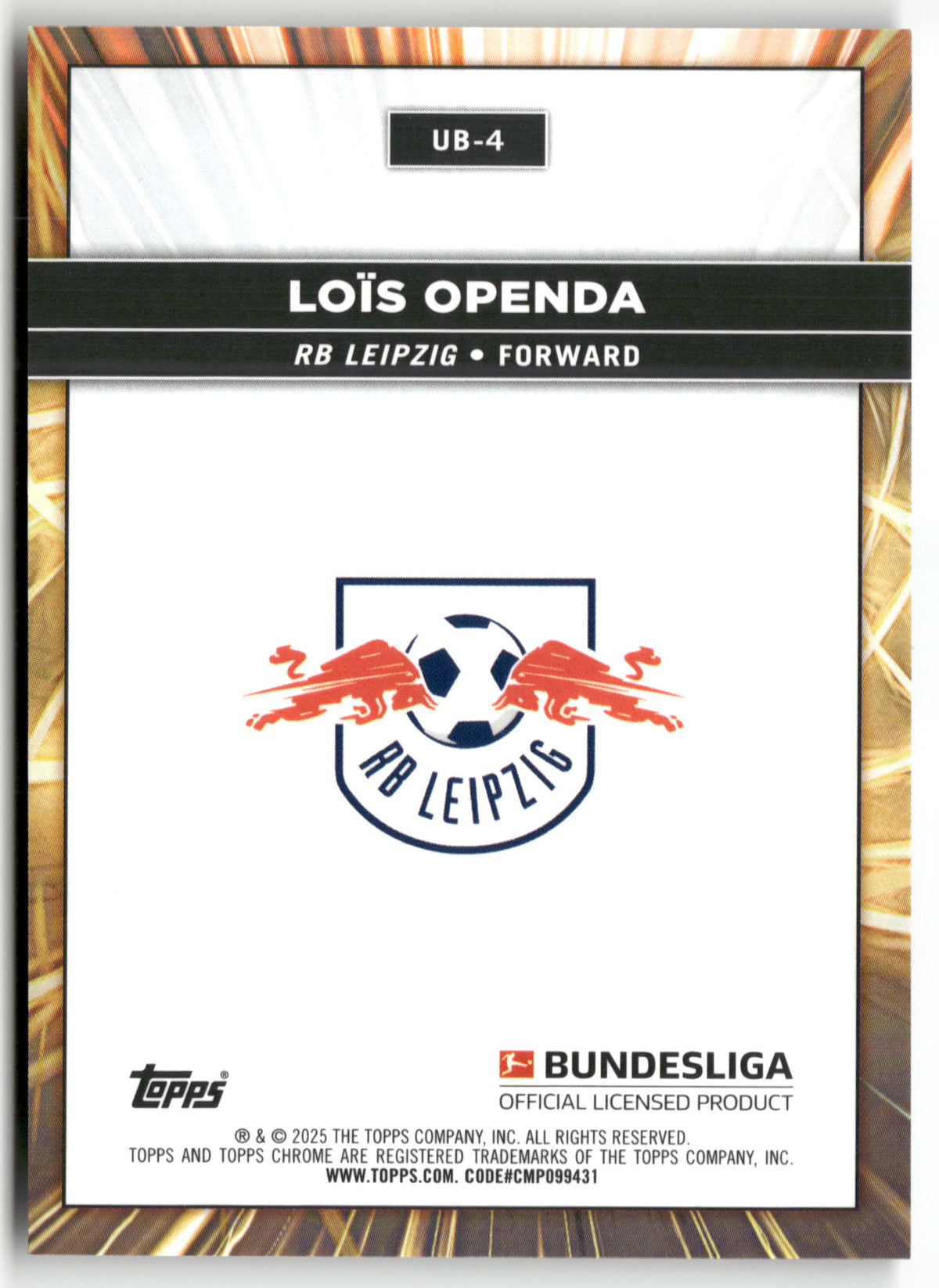 Fußball Loïs Openda 2024-25 Topps Chrome Bundesliga 2025 #UB-4 Ultrabeam RB Leipzig Trading Card Original