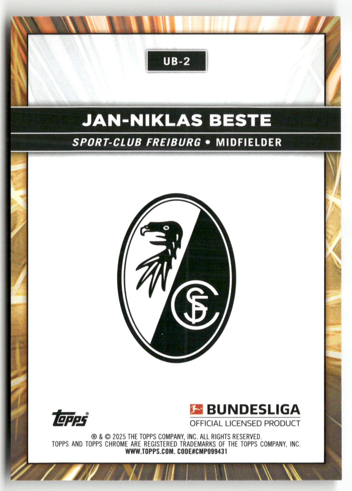 Fußball Jan-Niklas Beste 2024-25 Topps Chrome Bundesliga #UB-2 Ultrabeam Sport-Club Freiburg Trading Card Original