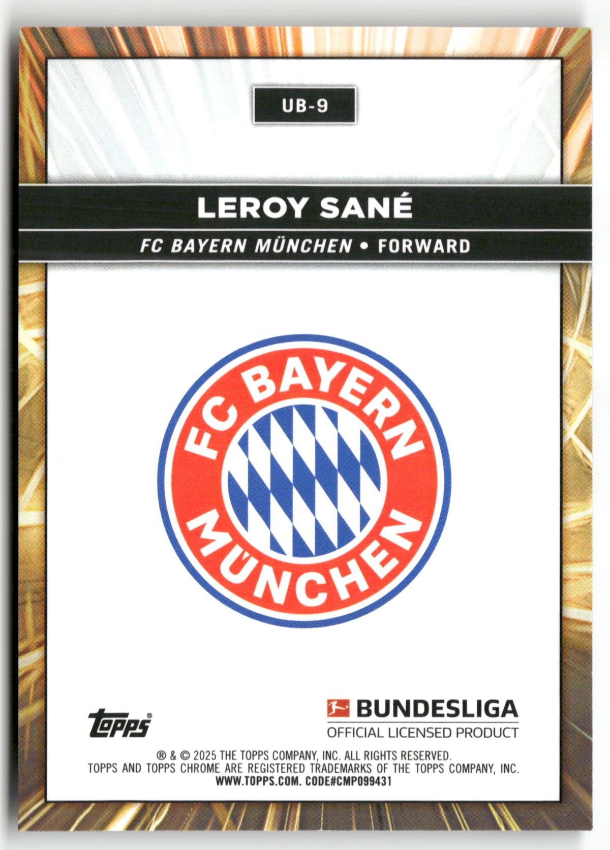 Fußball Leroy Sané 2024-25 Topps Chrome Bundesliga #UB-9 Ultrabeam FC Bayern München Trading Card Original