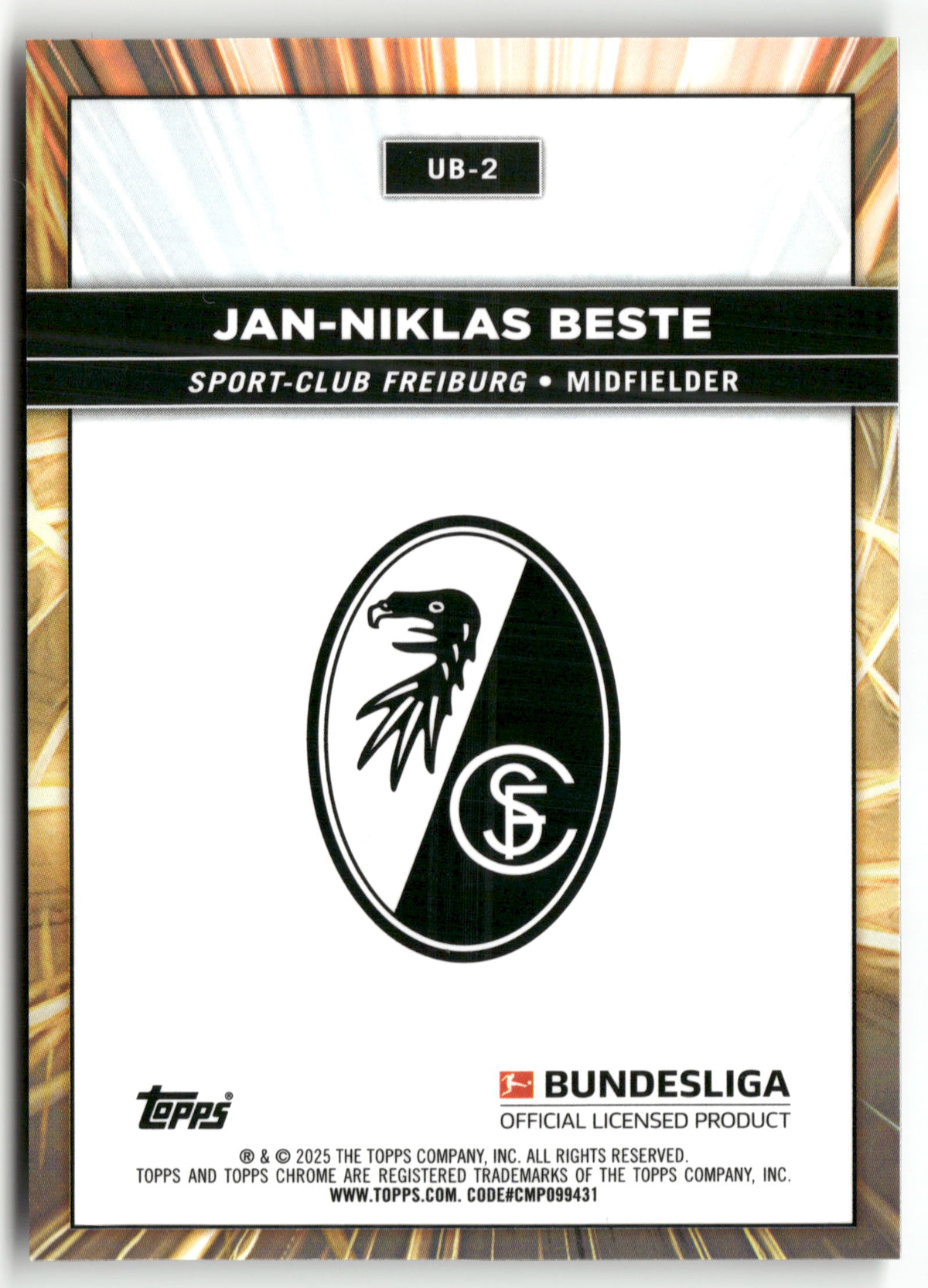 Fußball Jan-Niklas Beste 2024-25 Topps Chrome Bundesliga #UB-2 Ultrabeam Sport-Club Freiburg Trading Card Original
