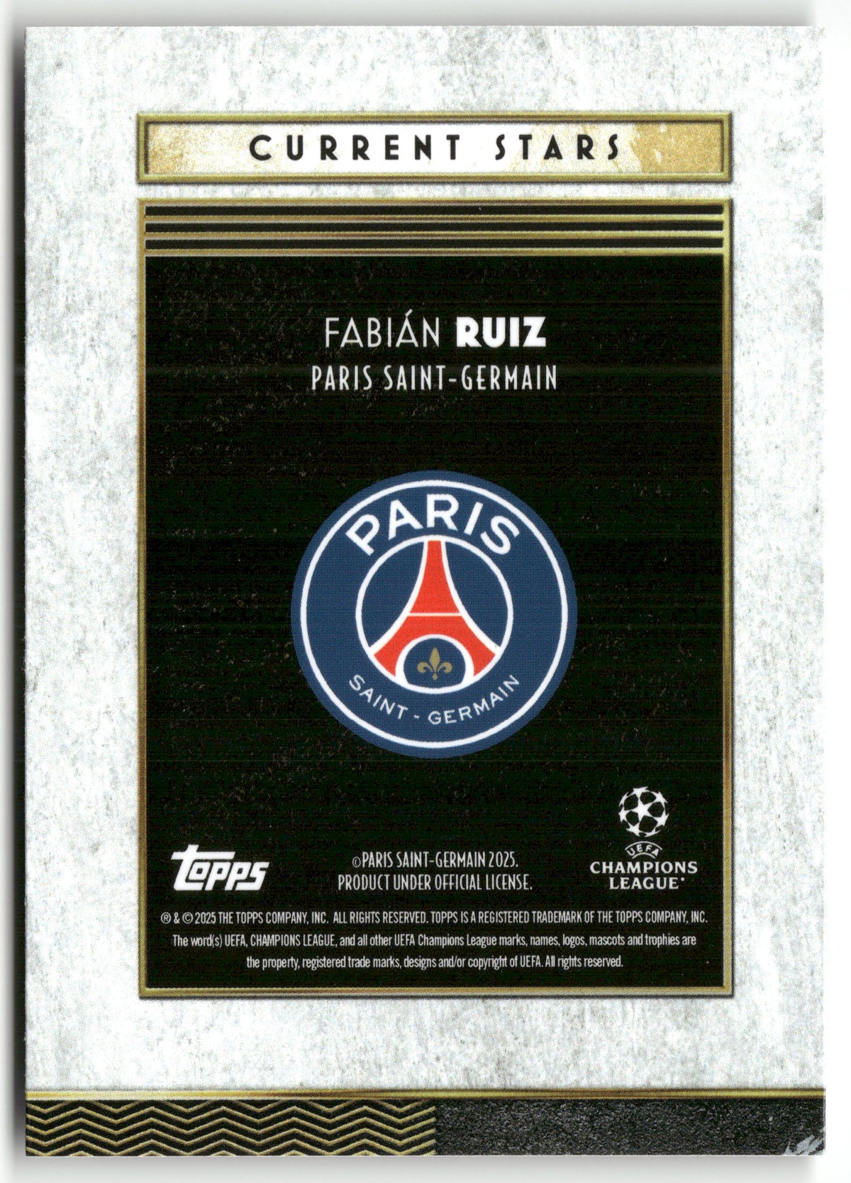 Fußball Fabián Ruiz 2024-25 Topps Deco UEFA Champions League Current Stars Paris Saint-Germain Trading Card Original