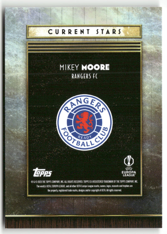 Fußball Mikey Moore 2024-25 Topps Deco UEFA Europa League Current Stars Rangers FC Trading Card Original