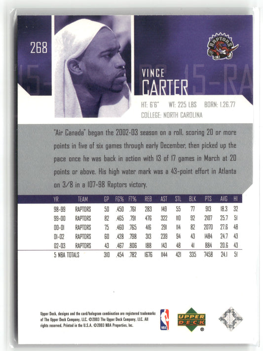 Basketball NBA Vince Carter 2003-04 Upper Deck #268 Toronto Raptors Trading Card Original