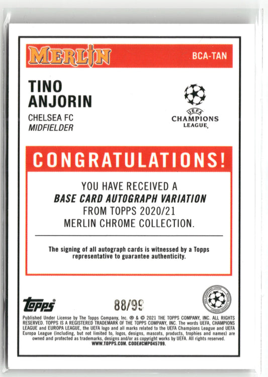 Fußball Tino Anjorin 2020/21 Topps Merlin Chrome Collection #BCA-TAN Mojo Auto /99 Chelsea FC Rookie Card RC Trading Card Original