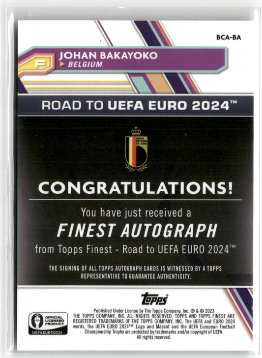 Fußball Johan Bakayoko Topps Finest Road to UEFA Euro 2024 2023-24 #BCA-BA National Debut Auto Belgium Trading Card Original