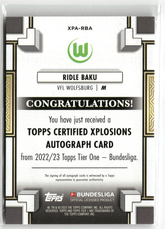 Fußball Ridle Baku 2022/23 Topps Tier One Bundesliga 2022-23 #XPA-RBA Auto /120 VFL Wolfsburg Trading Card Original