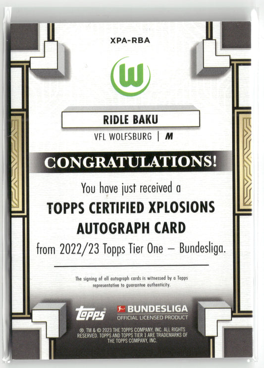 Fußball Ridle Baku 2022-23 Topps Tier One Bundesliga #XPA-RBA Auto /120 VFL Wolfsburg Trading Card Original