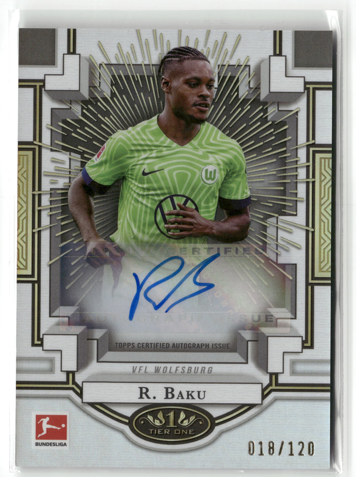 Fußball Ridle Baku 2022-23 Topps Tier One Bundesliga #XPA-RBA Auto /120 VFL Wolfsburg Trading Card Original