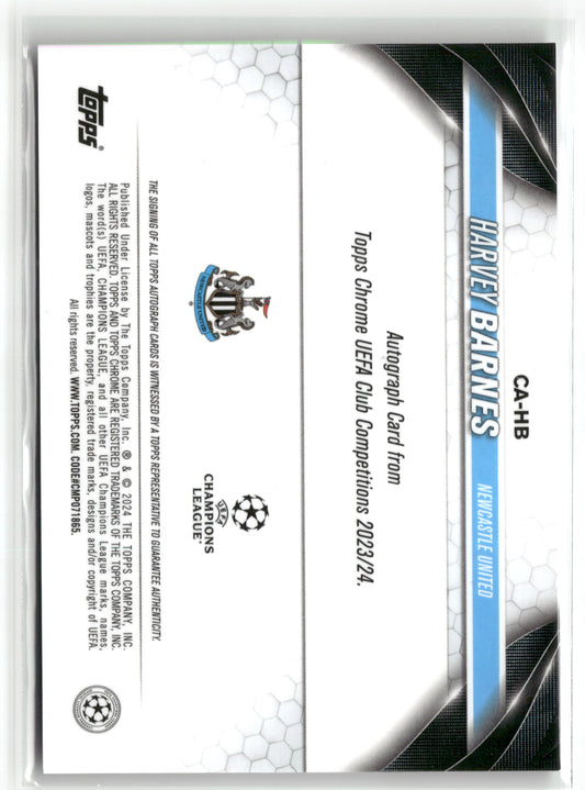 Fußball Harvey Barnes 2023-24 Topps Chrome UEFA Club Competitions #CA-HB Toppsfractor Auto /52 Newcastle United Trading Card Original