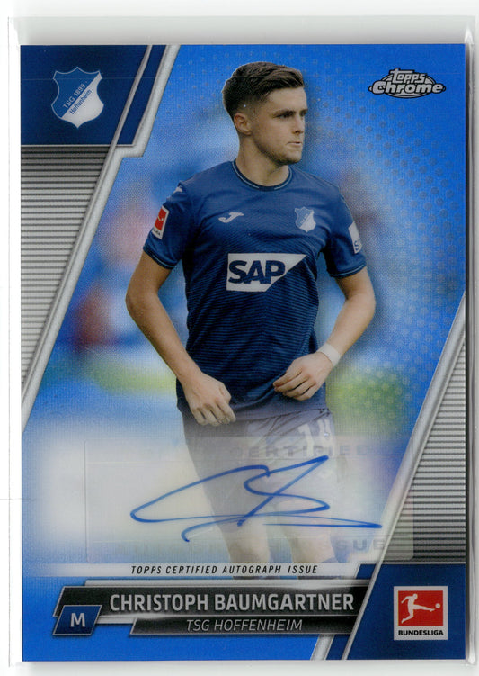 Fußball Christoph Baumgartner 2021-22 Topps Chrome Bundesliga #BCA-CBA Blue Color Match Auto /299 TSG Hoffenheim Trading Card Original