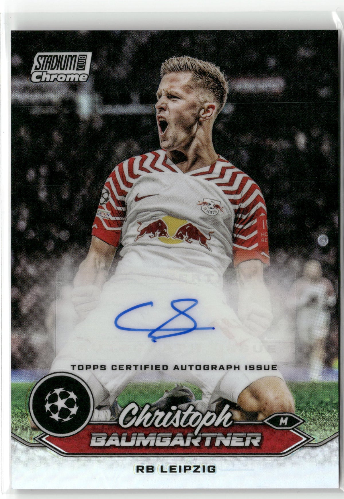 Fußball Christoph Baumgartner 2023-24 Topps Stadium Club Chrome UEFA Champions League #CA-CB Base Auto RB Leipzig Trading Card Original