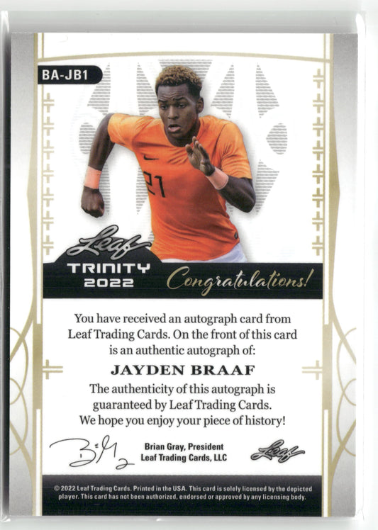 Fußball Jayden Braaf 2022 Leaf Trinity #BA-JB1 Rookie Auto /99 Rookie Card RC Trading Card Original