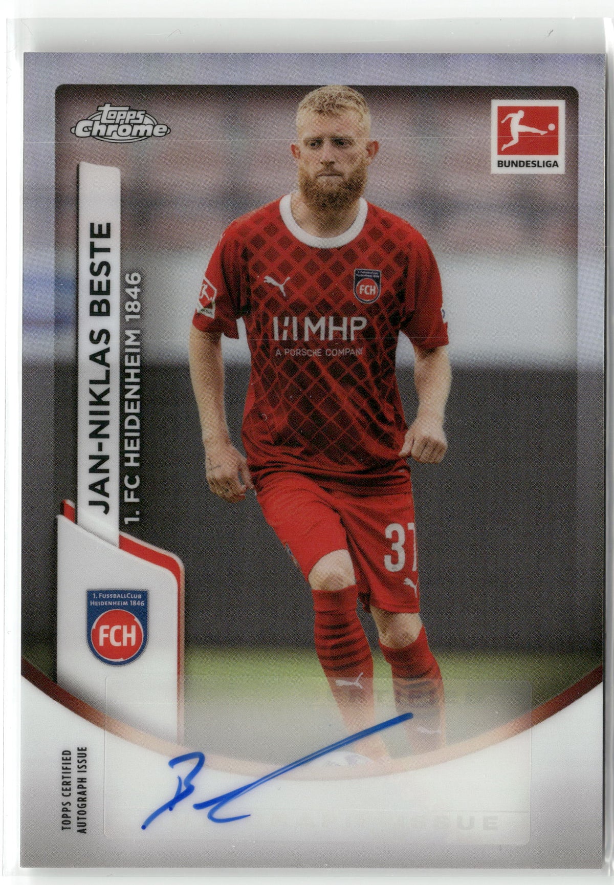 Fußball Jan-Niklas Beste 2023/24 Topps Chrome Bundesliga #BCA-JB Base Auto 1. FC Heidenheim 1846 Trading Card Original