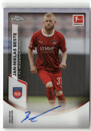 Fußball Jan-Niklas Beste 2023/24 Topps Chrome Bundesliga #BCA-JB Base Auto 1. FC Heidenheim 1846 Trading Card Original