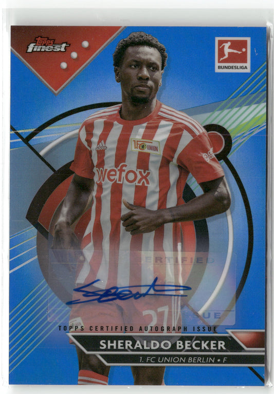 Fußball Sheraldo Becker 2022-23 Topps Finest Bundesliga #18 True Blue Auto /65 1. FC Union Berlin Trading Card Original