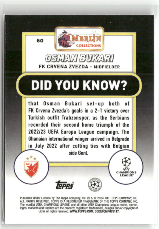 Fußball Osman Bukari Topps Merlin Collections UEFA Champions League 2024 #60 Silver Inferno /150 FK Crvena Zvezda Rookie Card RC Trading Card Original