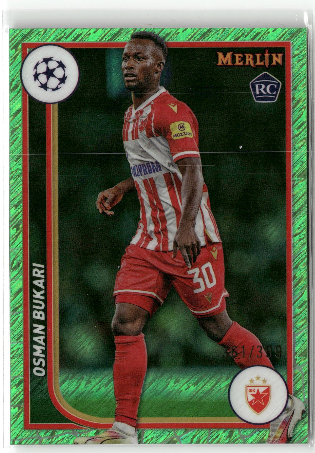 Fußball Osman Bukari 2024 Topps Merlin UEFA Champions League Collections #60 Neon Green Shimmer Refractor /399 FK Crvena Zvezda Rookie Card RC Trading Card Original