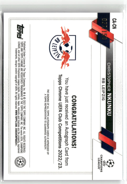 Fußball Christopher Nkunku 2022-23 Topps Chrome UEFA Club Competitions #CA-CN True Blue Auto /150 RB Leipzig Trading Card Original